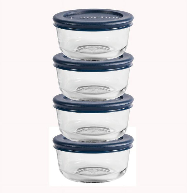 Anchor Hocking Glass Food Storage Containers with Lids, 1 Cup Round, Set of 4