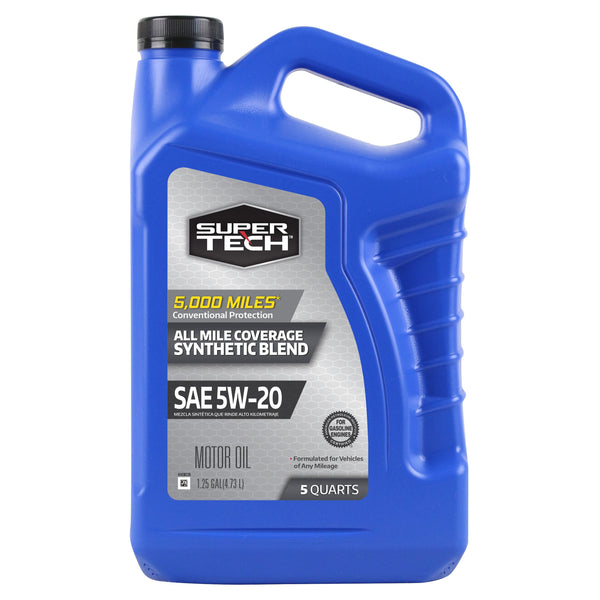 Super Tech All Mileage Synthetic Blend Motor Oil SAE 5W-20, 5 Quarts